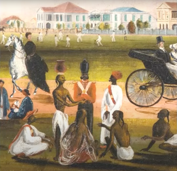 Nedu3-சுமார் 170 ஆண்டுகளுக்குமுன் சிங்கப்பூரின் பாடாங்கில் மெட்ராஸ் மாகாணச் சிப்பாய் (The Padang Singapore, 1851. Oil on canvas by J.T.Thomson)