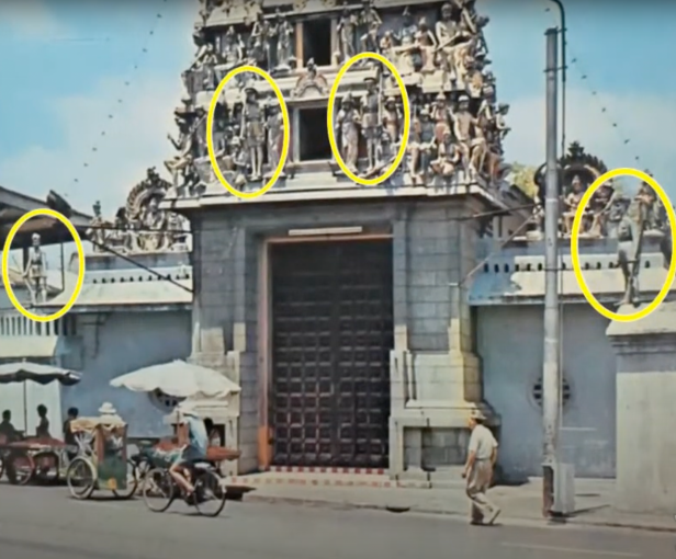 Nedu5-சிங்கப்பூரின் ஆகப்பழைய கோவிலான மாரியம்மன் கோவில் கோபுரங்களிலும் சுவர்களிலும் இருந்த ஆளுயுரச் சிப்பாய் சிலைகள்
